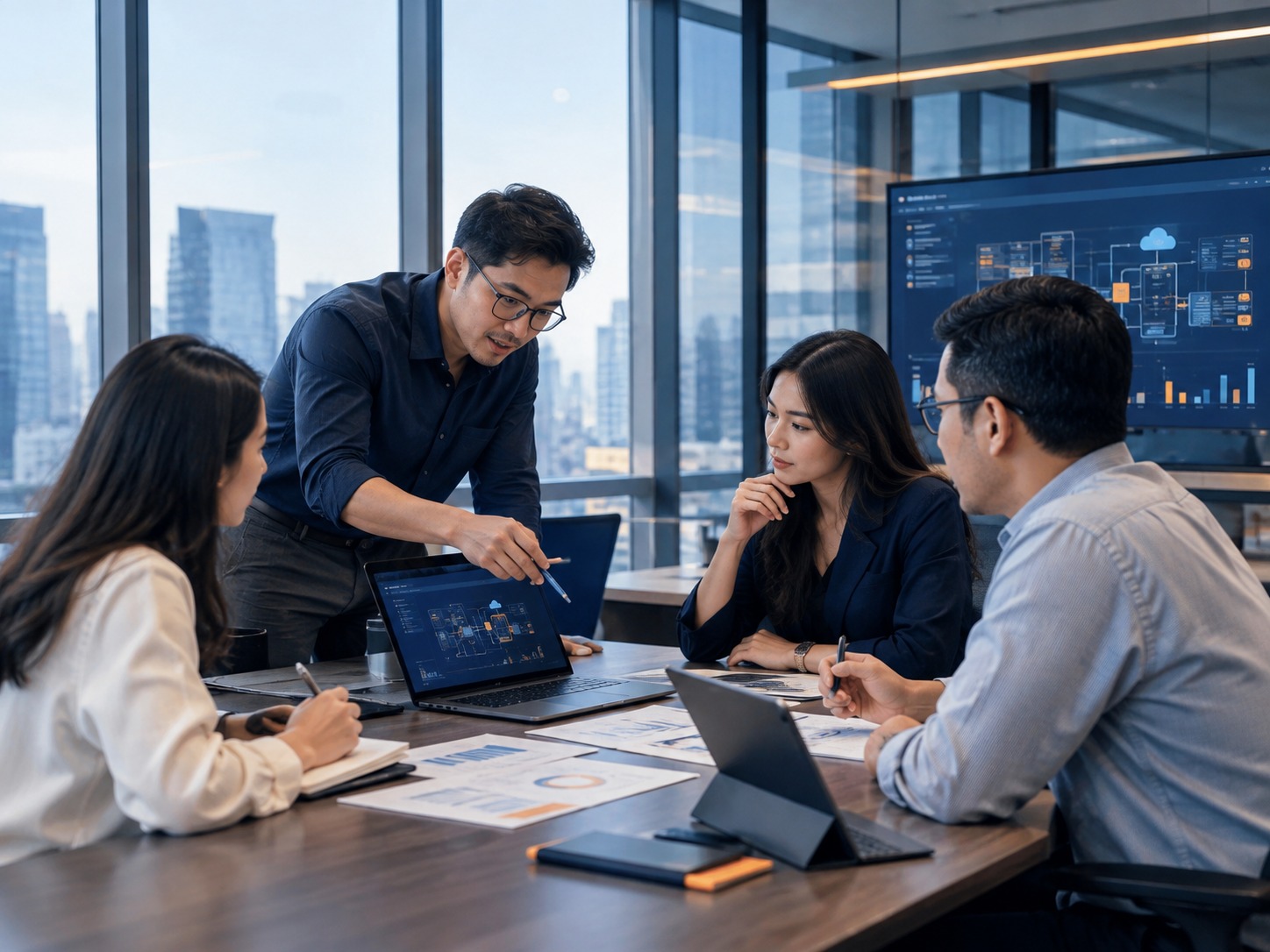 Calpadia consultants reviewing a solution architecture with a client team